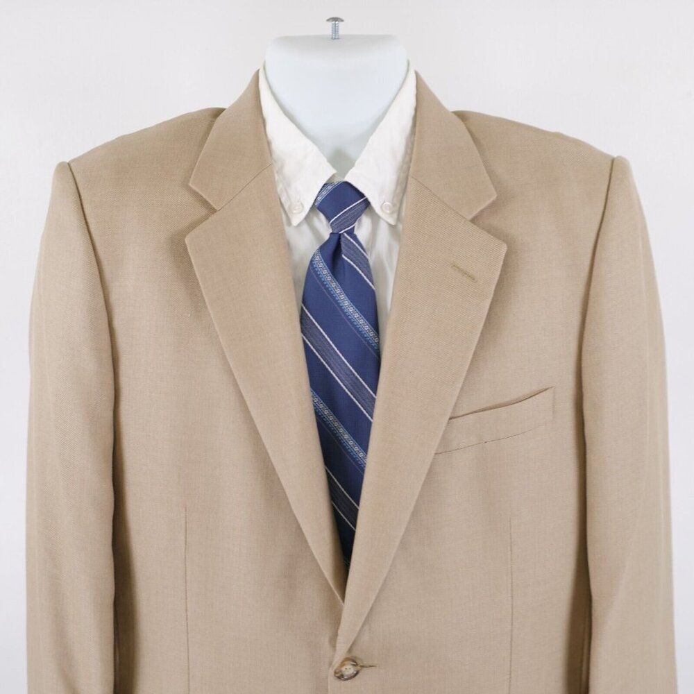 Jos A Bank Wool Silk Ramie Woven Wool Tan 2 Button Blazer 40R Tagged 41R